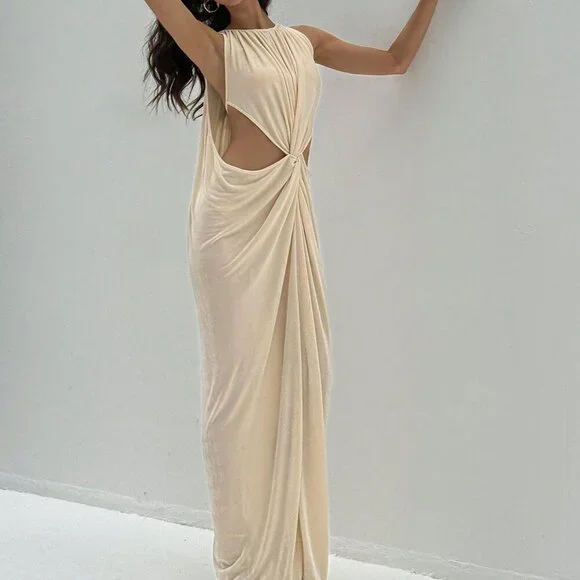 Apricot Elegant Women's Sexy Maxi Sleeveless Cutout Dress - Picture 7 of 9